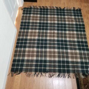 Incalpaca Alapaca Plaid Blanket Brown Green/Throw Fringe Wool 61 x 66 " apprx